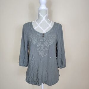 Soft Embroidered Paisley 3/4 Sleeve Tunic Top Size Small Cottagecore Gypsiecore